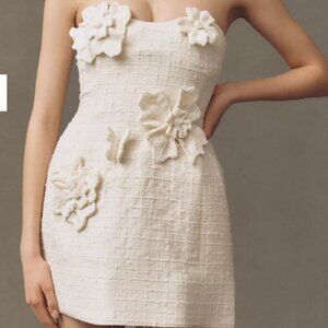 LEO LIN Rosario Strapless Floral Appliqué Tweed Mini Dress, Size 4